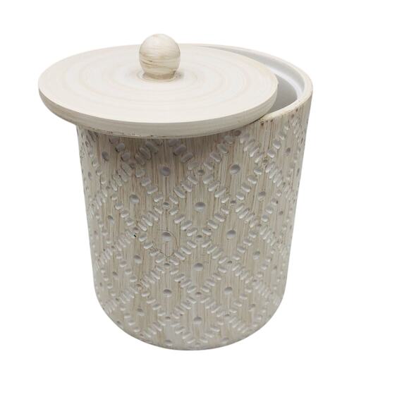 NWOT AMG Global Bathroom Accessories Container Mosaic Tan and White Pattern - Picture 10 of 16